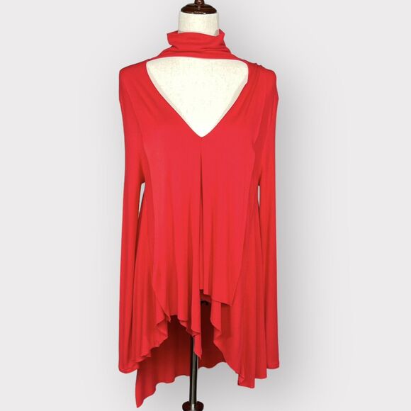 Free People Tunic Top Women S Asymmetric Hem Long Sleeves Rayon Stretch L15 - Picture 2 of 15